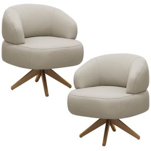 Kit 02 Poltronas Decorativas Giratória Orgânica Sala Living Zadok L06 Couro Cinza Claro - Lyam Decor