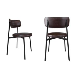 2 Unidades Cadeira Kyta Fixa C/4 Pés 50 X 44,7 X 83,8 Cm - Courino Café - Preto Fosco Epoxi Courino Café