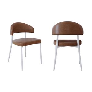 2 Unidades Cadeira Bless Fixa C/4 Pés 53 X 55 X 78cm Pés Brancos. Courino Whisky Courino Whisky