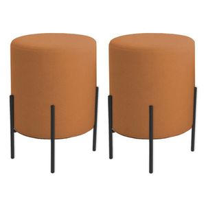 Kit 2 Puffs Orgânicos Veludo Thor Com Pés De Ferro Preto - 7 Decor Terracota