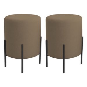 Kit 2 Puffs Orgânicos Boucle Thor Com Pés De Ferro Preto - 7 Decor Cappuccino