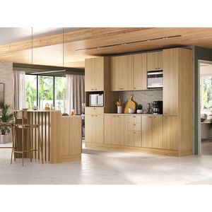 Cozinha Modulada Completa Com Bancada Ilha 8 Peças Com Tampo Freijó/freijó Brasil
