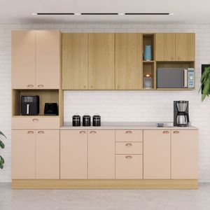 Cozinha Modulada Completa 6 Peças Com Tampo E Rodapé Classic Freijó/freijó Brasil/petala Rosa
