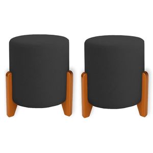 Kit 2 Puffs Orgânicos Veludo Thor Com Pés De Madeira - 7 Decor Preto