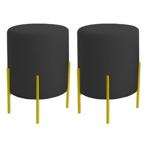 Kit 2 Puffs Orgânicos Veludo Thor Com Pés De Ferro Dourado - 7 Decor Preto