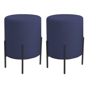 Kit 2 Puffs Orgânicos Boucle Thor Com Pés De Ferro Preto - 7 Decor Azul Marinho