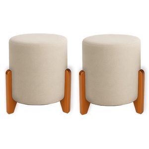 Kit 2 Puffs Orgânicos Veludo Thor Com Pés De Madeira - 7 Decor Bege