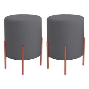 Kit 2 Puffs Orgânicos Veludo Thor Com Pés De Ferro Rosê - 7 Decor Cinza Escuro