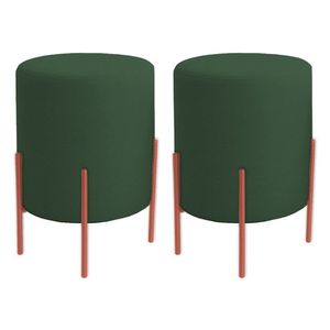 Kit 2 Puffs Orgânicos Veludo Thor Com Pés De Ferro Rosê - 7 Decor Verde Escuro
