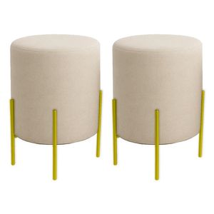 Kit 2 Puffs Orgânicos Veludo Thor Com Pés De Ferro Dourado - 7 Decor Bege