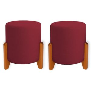 Kit 2 Puffs Orgânicos Veludo Thor Com Pés De Madeira - 7 Decor Bordo