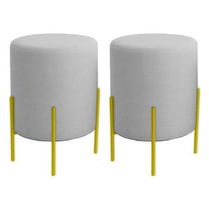 Kit 2 Puffs Orgânicos Boucle Thor Com Pés De Ferro Dourado - 7 Decor Prata