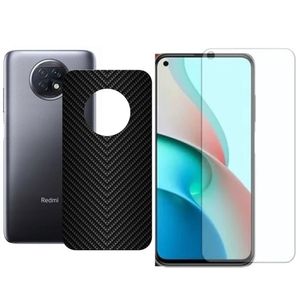 Película Hidrogel + Adesivo Fibra De Carbono Para Xiaomi Redmi Note 9t - Preta