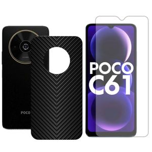 Película Hidrogel + Adesivo Fibra De Carbono Para Xiaomi Poco C61 - Preta