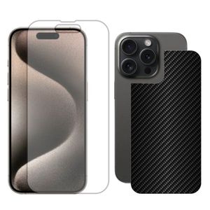 Película Hidrogel + Adesivo Fibra De Carbono Para Iphone 15 Pro Max - Preta