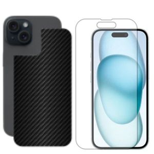 Película Hidrogel + Adesivo Fibra De Carbono Para Iphone 15 - Preta