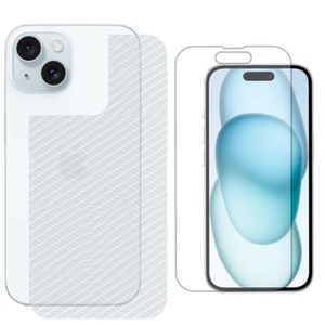 Película Hidrogel + Adesivo Fibra De Carbono Para Iphone 15 - Transparente