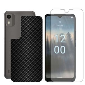 Película Hidrogel + Adesivo Fibra De Carbono Para Nokia C12-traseira Fibra Carbono-preta