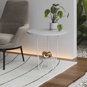 Mesa Lateral Redonda Industrial Italy Ferro Branco E Tampo Branco
