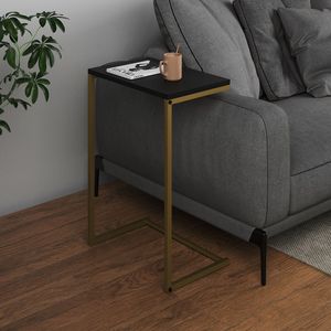 Mesa Lateral De Apoio Industrial Sofá Charmme Ferro Dourado E Tampo Preto