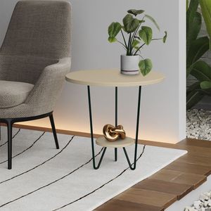 Mesa Lateral Redonda Industrial Italy Ferro Preto E Tampo Off-white