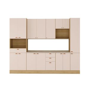Cozinha Modulada Completa 6 Peças Com Tampo E Rodapé Classic Freijó/petala Rosa