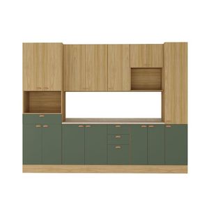 Cozinha Modulada Completa 6 Peças Com Tampo E Rodapé Classic Freijó/freijó Brasil/verde Amalfi