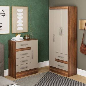 Quarto Completo Com Guarda-roupa 3 Portas 2 Gavetas E Cômoda 4 Gavetas E 1 Porta Castanho/off-white
