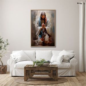 Quadro Decorativo Religioso Jesus Em Oração 1 Tela 80cm X 120cm Para Sala/ Quarto/ Igreja Bege