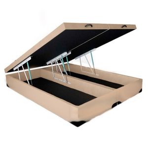 Cama Box Baú Blindado Casal Bipartido King Design Sintético Bege 138x188x41