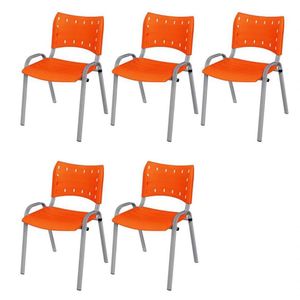 Cadeira Iso Base Cinza, Igreja, Escola, Escritório - Laranja Kit 5 Peças