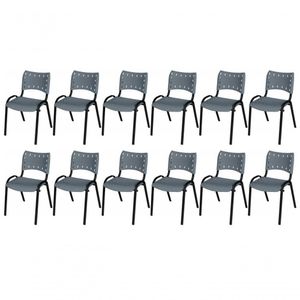 Cadeira Iso Base Preto Igreja, Escola, Escritório - Cinza Kit 12 Peças