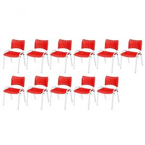 Cadeira Iso Base Branco Igreja, Escola, Escritório - Vermelho Kit 11 Peças