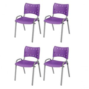 Cadeira Iso Base Cinza, Igreja, Escola, Escritório -violeta Kit 4 Peças