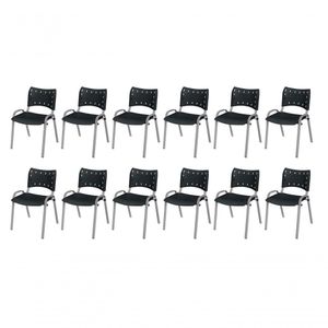 Cadeira Iso Base Cinza, Igreja, Escola, Escritório - Preto Kit 12 Peças