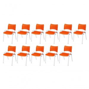 Cadeira Iso Base Branco Igreja, Escola, Escritório - Laranja Kit 11 Peças