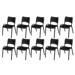 Cadeira Iso Base Preto Igreja, Escola, Escritório - Preto - Kit 10 Peças