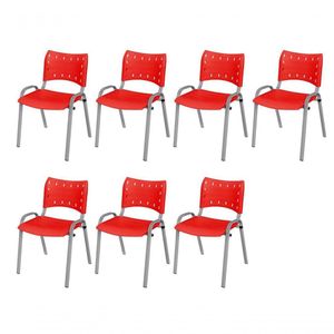 Cadeira Iso Base Cinza, Igreja, Escola, Escritório - Vermelho Kit 7 Peças