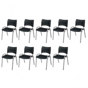 Cadeira Iso Base Cinza, Igreja, Escola, Escritório - Preto Kit 9 Peças