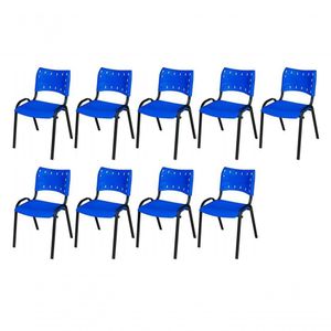 Cadeira Iso Base Preto Igreja, Escola, Escritório - Azul Kit 9 Peças