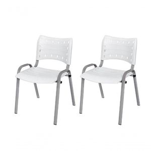 Cadeira Iso Base Cinza Igreja, Escola, Escritório - Branco - Kit 2 Peças