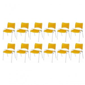 Cadeira Iso Base Branco Igreja, Escola, Escritório - Amarelo Kit 12 Peças