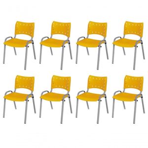 Cadeira Iso Base Cinza, Igreja, Escola, Escritório - Amarelo Kit 8 Peças