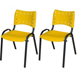 Cadeira Iso Base Preto Igreja, Escola, Escritório - Amarelo Kit 2 Peças