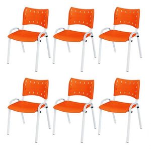 Cadeira Iso Base Branco Igreja, Escola, Escritório - Laranja Kit 6 Peças