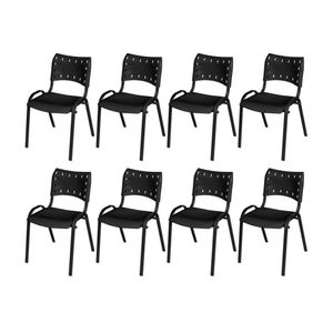 Cadeira Iso Base Preto Igreja, Escola, Escritório - Preto - Kit 8 Peças