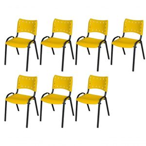 Cadeira Iso Base Preto Igreja, Escola, Escritório - Amarelo Kit 7 Peças