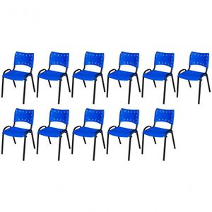 Cadeira Iso Base Preto Igreja, Escola, Escritório - Azul Kit 11 Peças