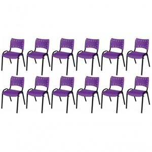 Cadeira Iso Base Preto Igreja, Escola, Escritório - Violeta Kit 12 Peças