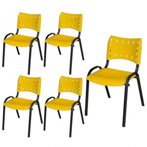 Cadeira Iso Base Preto Igreja, Escola, Escritório - Amarelo Kit 5 Peças